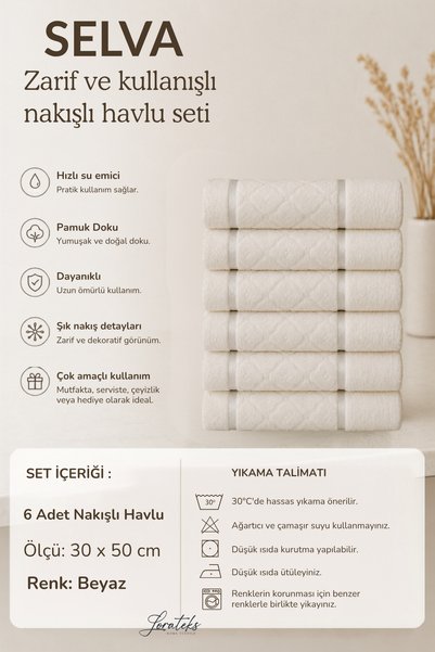 Lorateks Selva 6-Pack 30X50 cm Guest & Kitchen Towels |   Towel & Towel Set |   Towel |   Towel Set |   Dowry Set