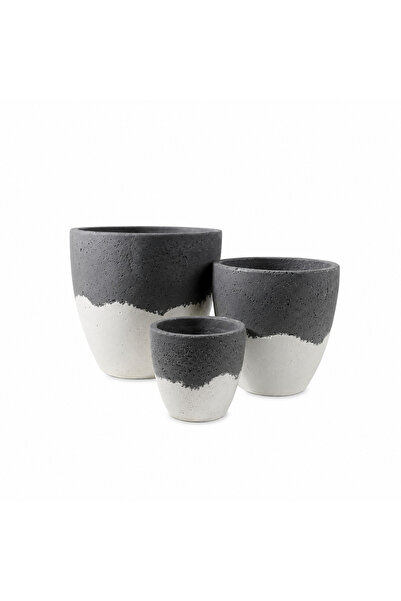 Green Garden Set of Three Fiber Cement Basins, Black on White Color