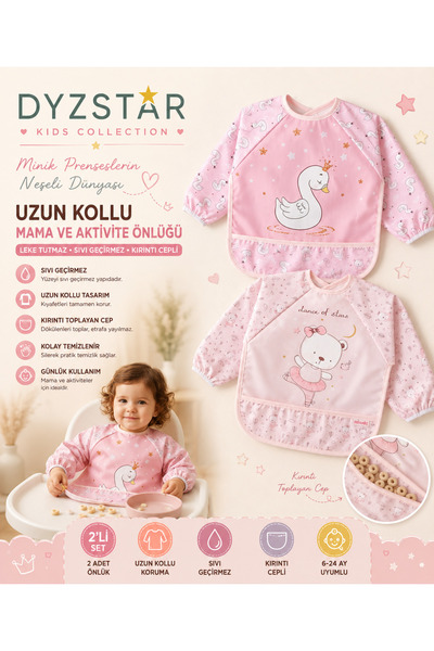 DYZSTAR طقم مريلة أطفال بناتي مقاومة للماء مكون من قطعتين - مقاومة للبقع، مقا...