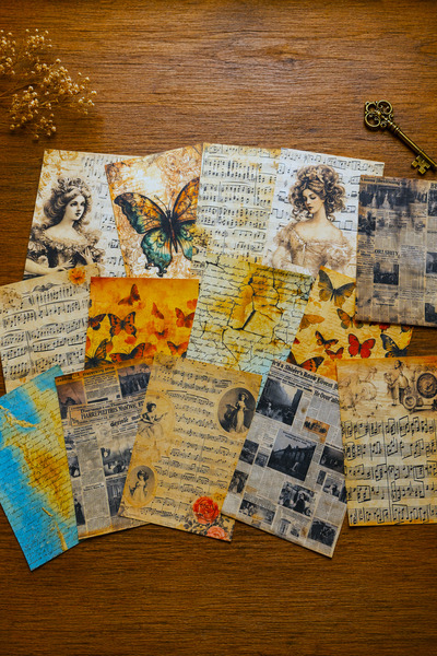 stickybloom Kelebek Ve Nota Temalı A5 Vintage Scrapbook Kağıtları 28 Adet Jou...
