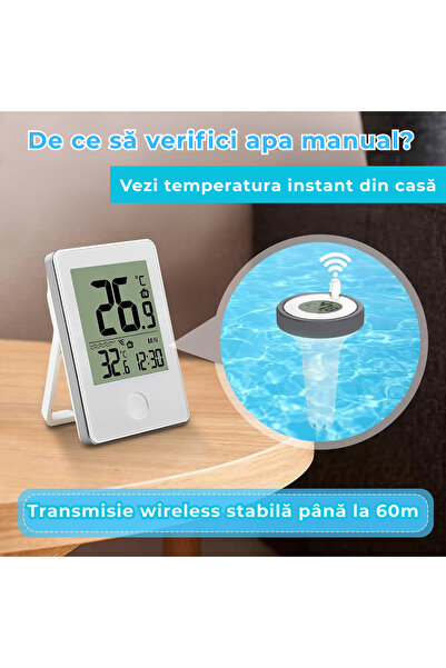 Dafiti Termometru Apa Piscina Wireless cu Senzor Flotant, Statie Interioara Digitala, Temperatura Apa si Ae