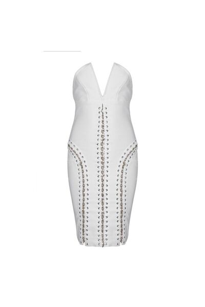 NO BRAND Rochie bandage elegantă - Alb, XL