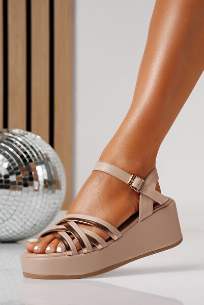 Zaira Sandale cu platforma dama bej din piele ecologica Anora #24745 - 37