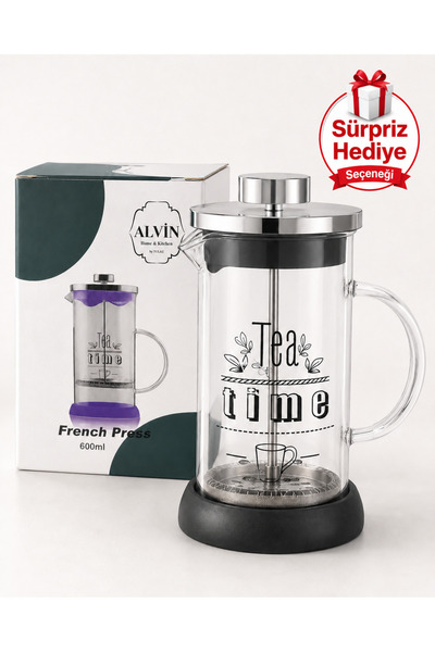 Alvin Tea Time French Press 600 ml Cam Bitki Çayı Kahve Demleme Presi Filtrel...