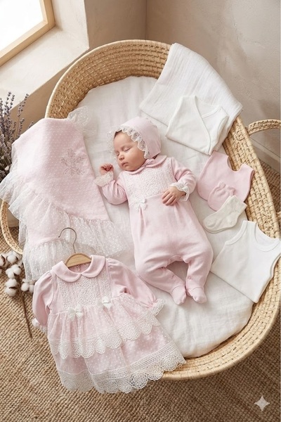 Pugi Baby Gloria Dantel Detaylı Limited Edition Hastane Çıkış Seti ve Mevlit ...