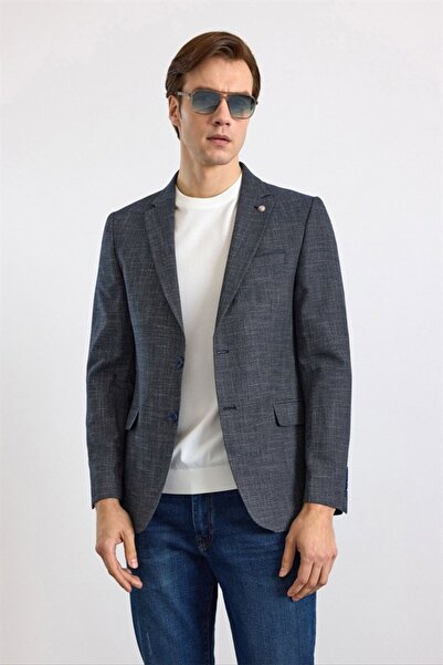 SÜVARİ Lacivert Slim Mono Yaka Düz Pike Torba Cep Yıkamalı 6 Drop Klasik Ceket