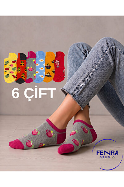 FENRA STUDIO Pachet de 6 șosete de damă din bumbac pieptănat, cu model îngheț...
