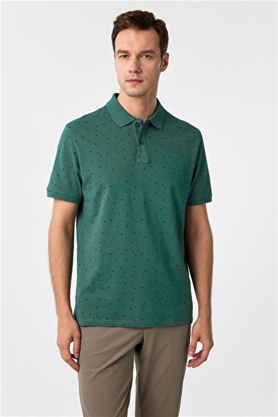 SÜVARİ Koyu Yeşil Regular Baskılı Polo Yaka Tişört