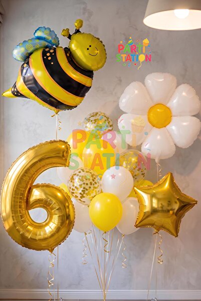 Parti Station Bee Arı ve Papatya Konsept 6 Yaş Balon Set Bee Arı ve Papatya T...
