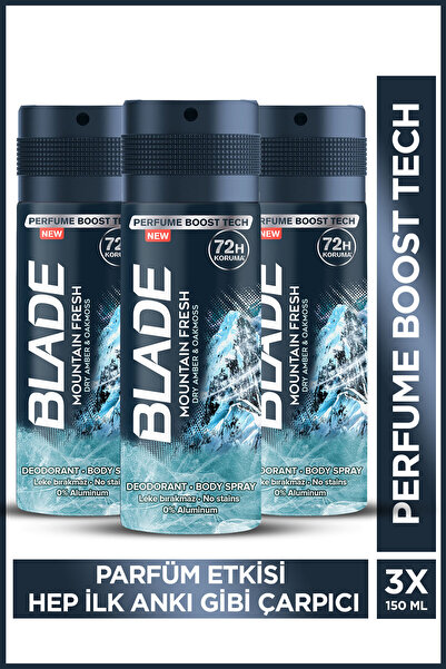 Blade Mountain Fresh Erkek Alüminyumsuz Deodorant 3x150ml Hızlı Kurur,Leke Bı...