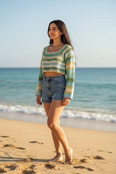 Meralin Elinden YEŞİL EBRULİ EL ÖRGÜSÜ COTON CROP