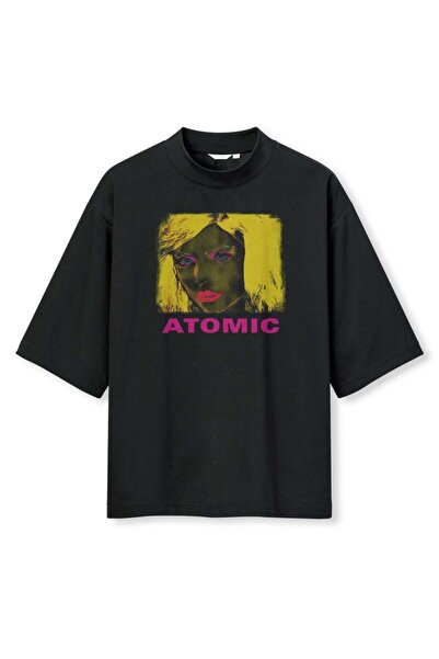 buzagi tasarım ürünleri Blondie Digital Print Oversize Black Unisex T-Shirt