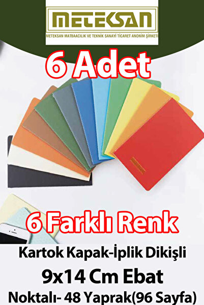 Meteksan 6'lı Karışık Renkli Özel Üretim Not Defterleri Noktalı 70 gr ivory i...