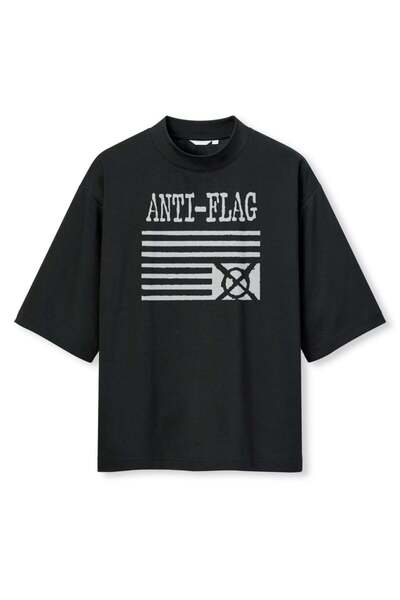 buzagi tasarım ürünleri Anti Flag Digital Print Oversize Black Unisex T-Shirt
