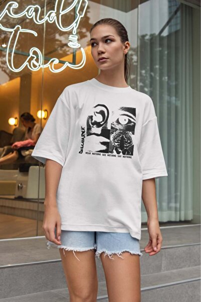 buzagi tasarım ürünleri Discharge Oversize Unisex White T-Shirt