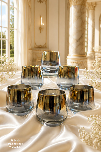 rova tr Lal Small Series Titanium Coated Glass Modern Cup - 6 Pieces Water Gl...