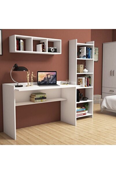 Bimossa Hürrem Beyaz Çalışma Masası Kitaplık Raflı 118 Cm U7040