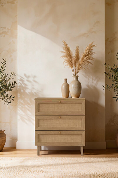 SARMOBİ Baru 3 Çekmeceli Şifonyer 75x85x42 cm Cadiz Meşe – İskandinav Tasarım