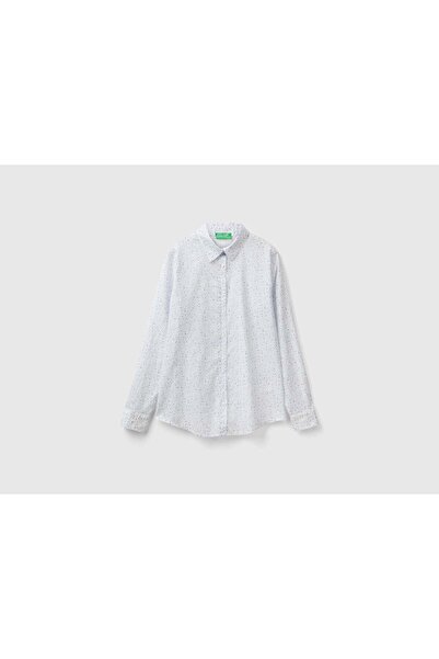 United Colors of Benetton قميص نسائي منقوش بأكمام طويلة باللونين الأبيض والأسود
