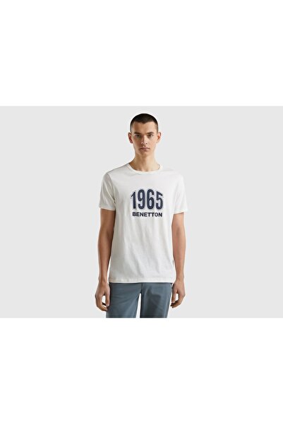 United Colors of Benetton تي شيرت رجالي قطني بأكمام قصيرة مع طباعة الشعار