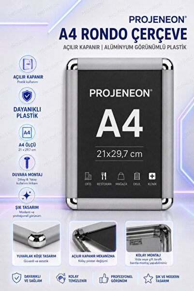 PROJENEON A4 Rondo Frame - Poster Frame - Document Frame - Retractable Plasti...