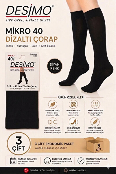 Desimo Pachet de 3 șosete negre pentru femei Micro 40 până la genunchi