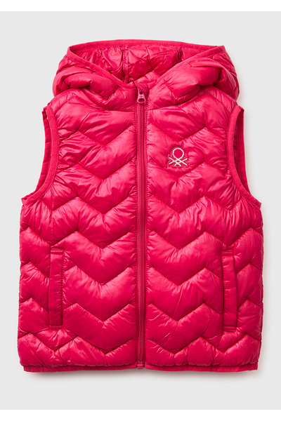 United Colors of Benetton Kız Çocuk Koyu Pembe Simli Logo İşlemeli Kapüşonlu ...