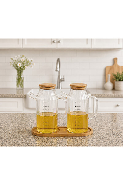 Pembelia Life Bambu Standlı 2’li 1000 ml Yağdanlık Yağlık Sirkelik Set Herbir...