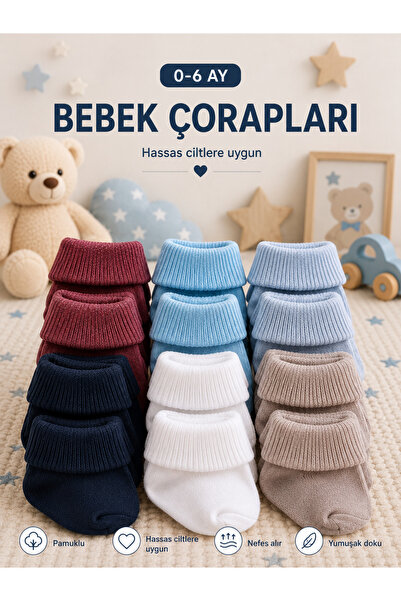 baby socks 12 Çift Çok Renkli Pamuklu Sıkmaz Bilekli Erkek Bebek Çorabı 0-6 Ay