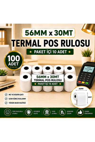 KHR 56X30 MT Termal Pos Rulosu (100 Adet) - Yüksek Kaliteli Yazarkasa Rulosu