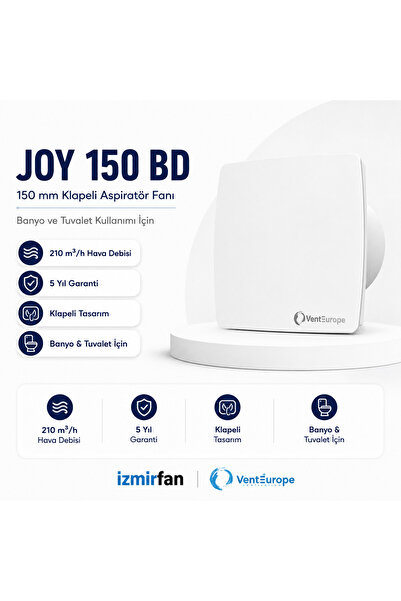 Venteurope JOY 150 BD (210m³/h) Banyo ve Tuvalet Aspiratörü Banyo Fanı (Klapeli)