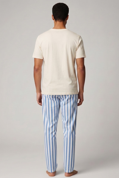 Mısırlı Cotton Short Sleeve Pajama Set White-Blue