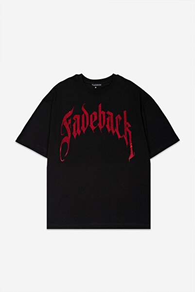 Fadeback Tricou supradimensionat pentru bărbați cu strasuri și piatră roșie F...