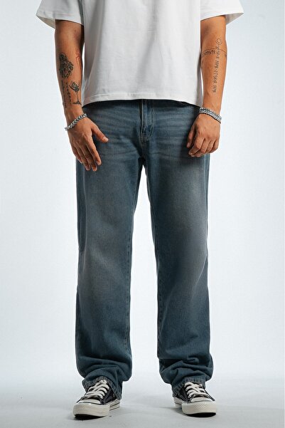 GRJ denim Pantaloni de blugi pentru bărbați, albaștri, croială largă, Concret...