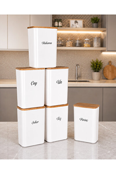 mafa home 6-Piece Wooden Vacuum Lid White Acrylic Food Storage Box 3 Lt with ...