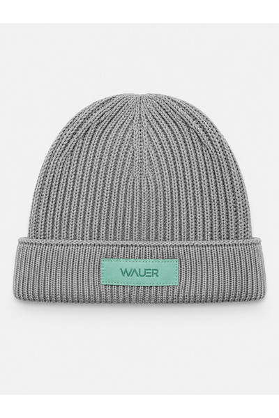 %100 Akrilik Gri Deri İşlemeli Unisex Bere