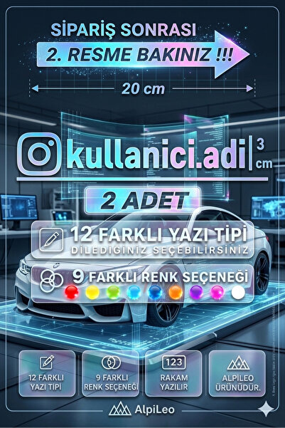 AlpiLeo (2 Adet) İnstagram Kullanıcı Adı Hologram Sticker | Scooter Akülü Ara...