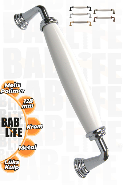 bablife Melis 128mm Porțelan Aspect Plat Alb Cromat Sertar Modern de lux Dula...