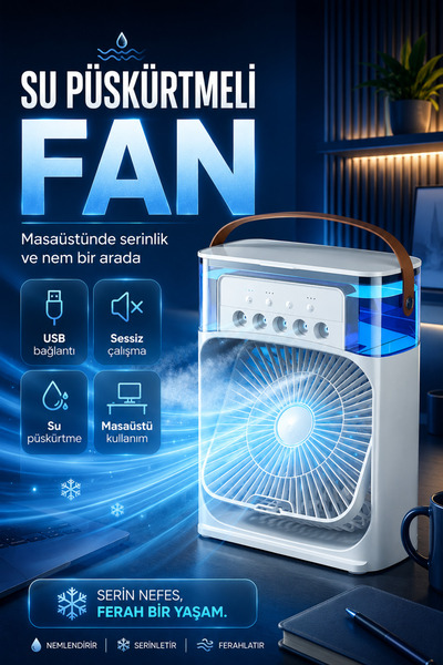 EN SİGA Kablolu Usb Hava Serinletici Su püskürtmeli Fan Süper Sessiz Hava Nem...