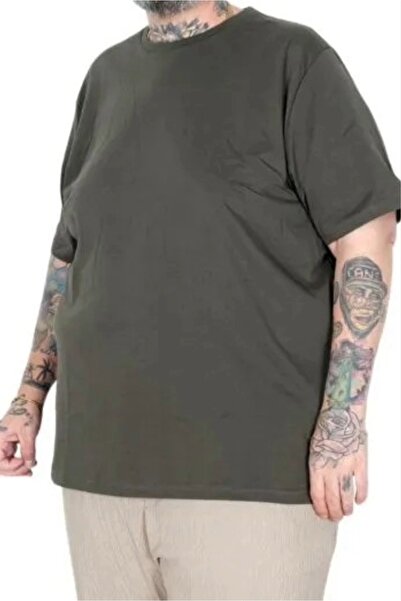 cusseli Large Size Men's T-Shirt Crew Neck Basic 20031 Khaki