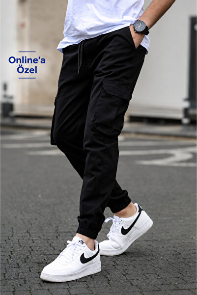 VIKUNYA Herren-Jogginghose aus hochwertigem Baumwoll-Lycra mit Cargo-Taille u...