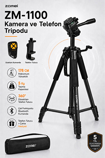 zomei ZM-1100 Profesyonel Telefon/Kamera Tripodu-360’ Dönebilen Telefon Tutuc...