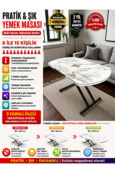 SEHPAM AKILLI Yan Baştan Açılır Yarı Oval Akıllı Yemek Masası Mdf Tabla Alt M...