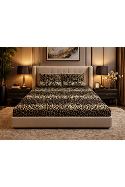 ŞENER HOME Leopard Patterned Double (Fitted) Fitted Sheet 2 Pillowcases 160X2...