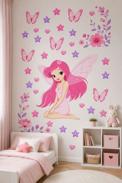 Girls Room Decoration Pink Fairy Girl Wall Sticker
