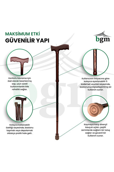 bgm Baston Katlanabilir Denge Bastonu Kahverengi-Bronz Baston