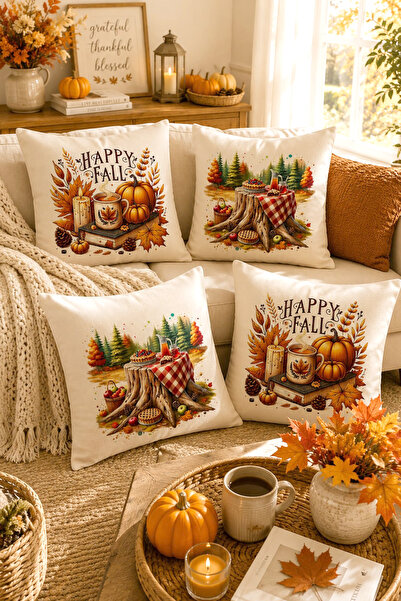 Bertille Home Seria de toamnă - Set de 4 perne de aruncare cu imprimeu digita...