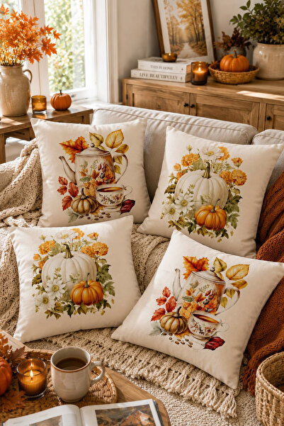 Bertille Home Seria de toamnă - Set de 4 perne de aruncare cu imprimeu digita...