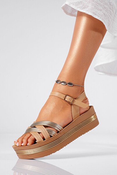 Zaira Sandale cu platforma dama bej din piele ecologica Senorita #22284 - 38