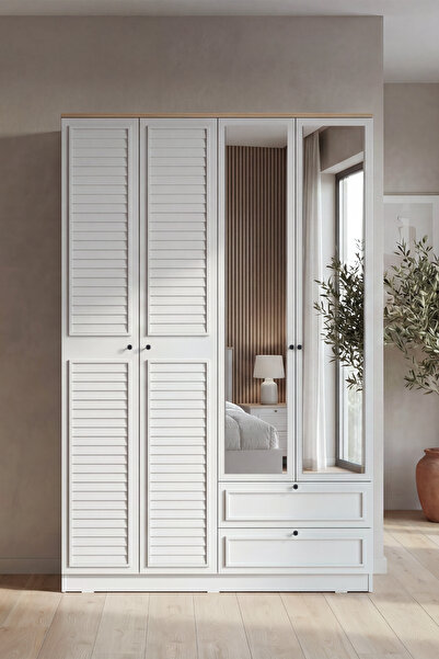 SARMOBİ Taiga 4 Kapaklı 2 Çekmeceli Gardırop/Dolap 137x210x52 cm Buz Gri – Co...